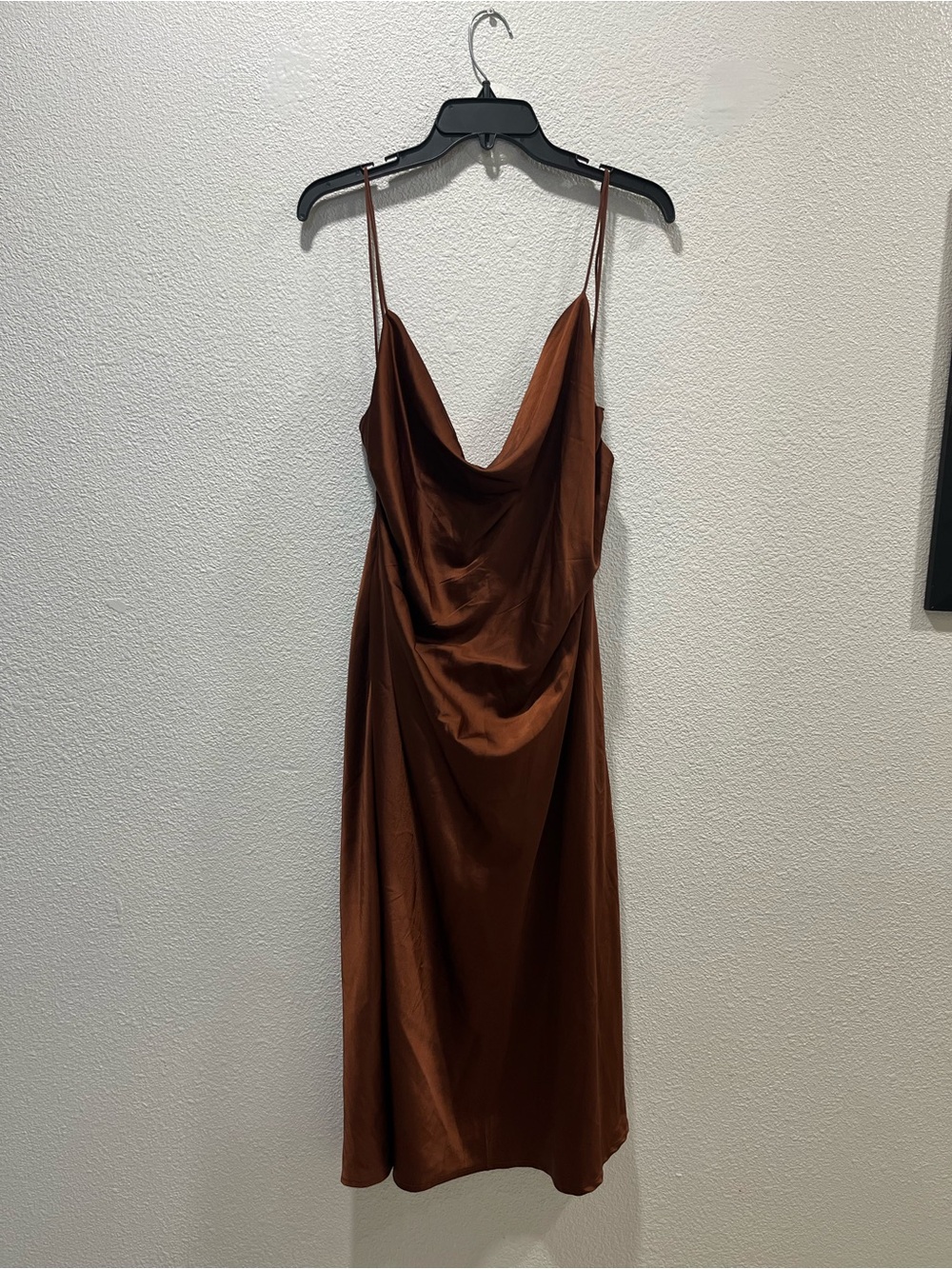 Copper Brown Cowl Neck Midi Slip Dress